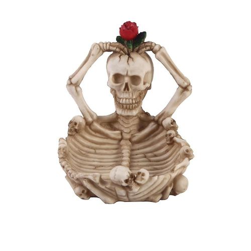 Les amoureux ne meurent jamais en résine crâne cendrier halloween décor fleur tête humaine squelette bonbons bol pot effrayant porte-cigarette statue
