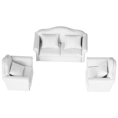 1 :12 Maison De Poupée Mini Canapé Blanc Pur 3 Pcs Canapé Ensemble Mini Salon Meubles Modèles Pour Enfants 3-6 Ans