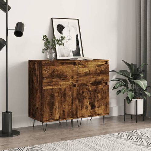 Vidaxl Buffets 2 Pcs Chêne Fumé 40x35x70 Cm Bois D'ingénierie