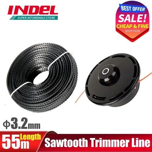 INDEL ¿ ligne de coupe en Nylon en dents de scie, 3.2mm, tête de coupe, corde de débroussailleuse, accessoires de tondeuse à gazon, outils de jardin-55M line and head