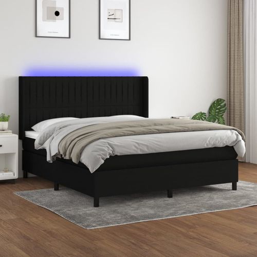 Vidaxl Sommier Tapissier Avec Matelas Et Led Noir 180x200 Cm Tissu