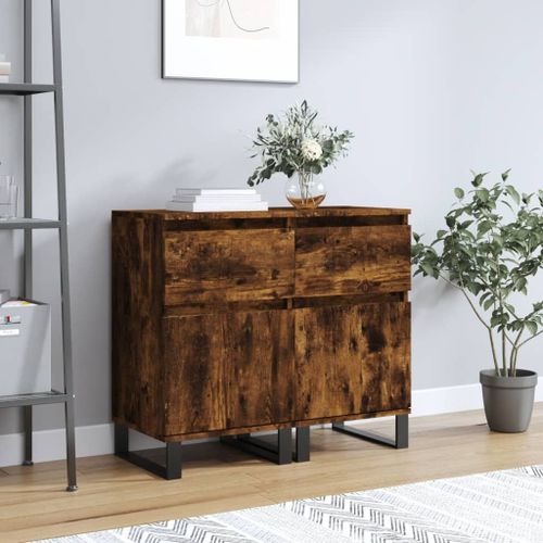 Vidaxl Buffets 2 Pcs Chêne Fumé 40x35x70 Cm Bois D'ingénierie