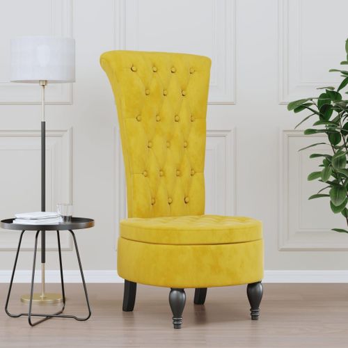 Vidaxl Chaise À Dossier Haut Jaune Velours Conception De Bouton
