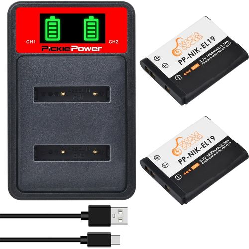 2X EN-EL19 Batterie LED Double Chargeur pour Nikon Coolpix S32 S33 S100 S2500 S2800 S3100 S3200 S3500 S3600 S4100 S5200 S6500 S6600 S6800 S6900