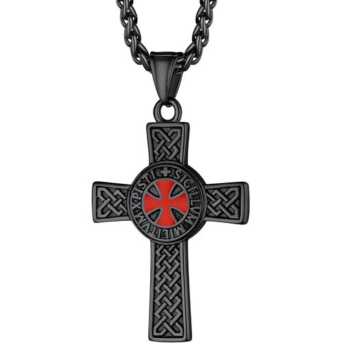 Collier Pendentif Croix Chevaliers Templiers Blason Bouclier Protection Acier Inoxydable Avec Chaîne Réglable Bijoux Religion Cadeau Bapteme Pour Homme Garcon Femme Croix Jesus Noir/Or/Argent