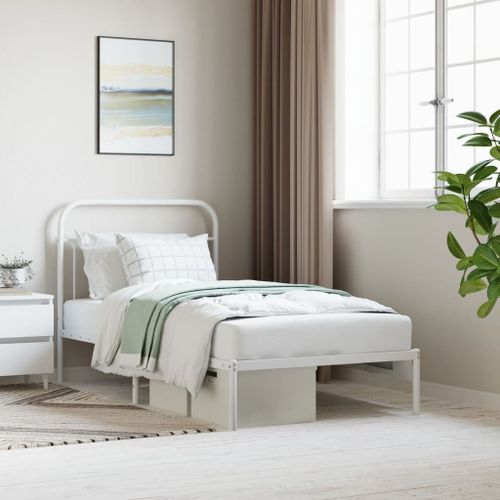 Vidaxl Cadre De Lit Métal Sans Matelas Et Tête De Lit Blanc 100x190 Cm