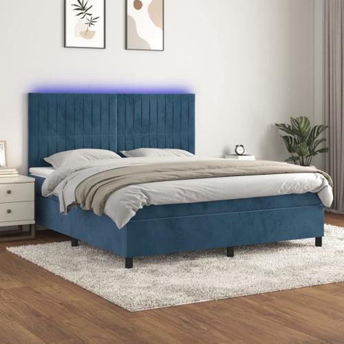 Vidaxl Sommier Tapissier Matelas Et Led Bleu Foncé 160x200 Cm Velours