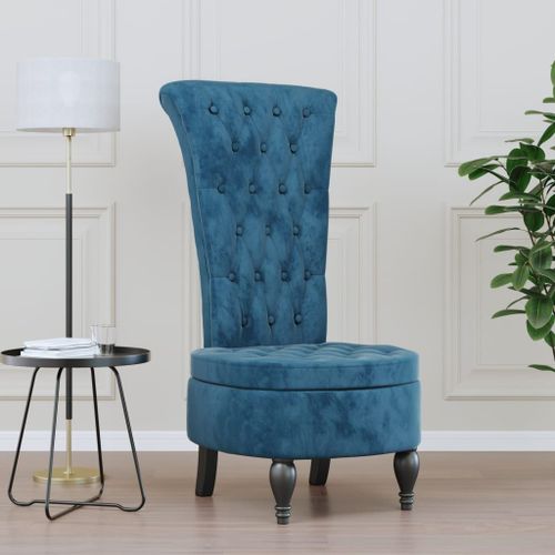 Vidaxl Chaise À Dossier Haut Bleu Velours Conception De Bouton