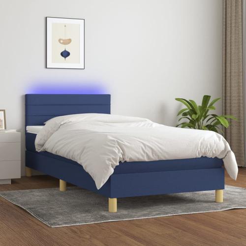 Vidaxl Sommier Tapissier Avec Matelas Et Led Bleu 90x200 Cm Tissu