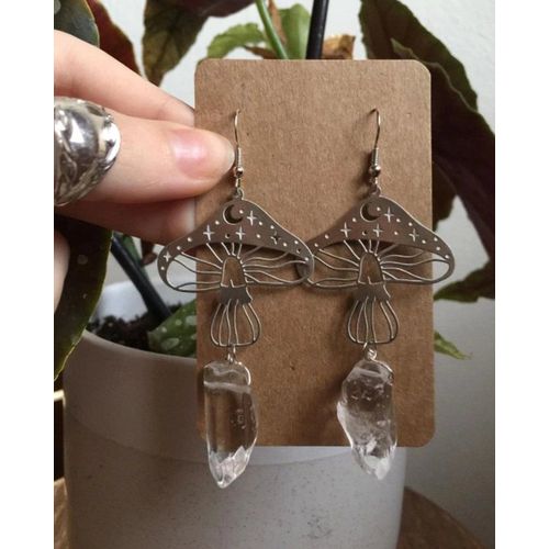 Boucles D'oreilles En Cristal Irrégulier Naturel, Pendentif Étoile Et Lune, Pièce Plus Lente, Document Argenté