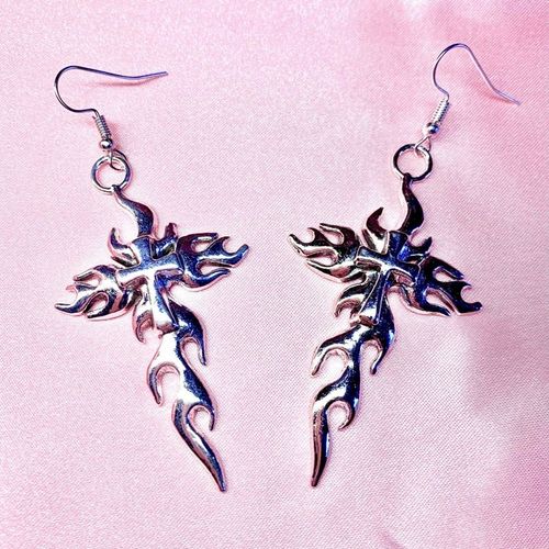 Azole-Boucles D'oreilles Sulfen Métal Argenté, Flamboyantes, Croix, Alt Grunge, Emo Goth