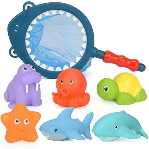 Jouet Bain Bébé 6 Pièce, Jouet de Bain Animaux Marins, Jeux de Bain avec Résille Jeux de Bain Enfant 1 2 Ans, Jouet Bebe Salle de Bain/Baignoire/Piscine Jouet Cadeau pour Garcon Fille