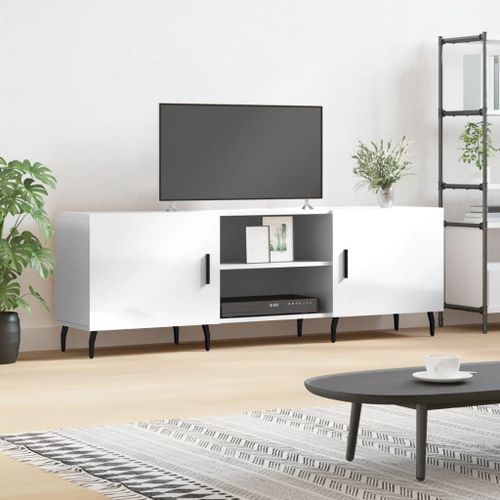 Vidaxl Meuble Tv Blanc Brillant 150x30x50 Cm Bois D'ingénierie