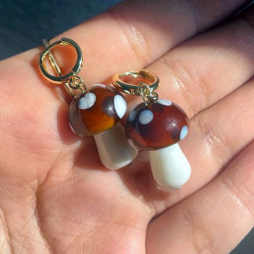 Boucles D'oreilles Pendantes Mignonnes De Pièce Plus Lente, Boucles D'oreilles Pendantes, Verre Au Chalumeau Marron, Boucles D'oreilles Magiques, Terre De Calcul Boho