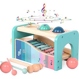 Banc À Marteler Avec Xylophone Amovible Et Balles-Jouet Musical En Bois Pound A Ball Toy Avec Slide Out -Jouets Montessori Et Musicaux Jouet D'eveil Éducatif Pour Enfants 1 2 3 Ans Et Plus