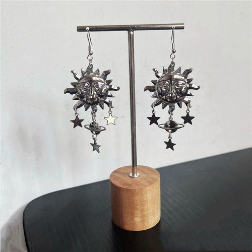 Boucles D'oreilles Golden Sun Face Cosmic Planet, Boucles D'oreilles Steampunk Pour Filles, Bijoux Simples, Cadeau Pour Elle, Mode Féminine