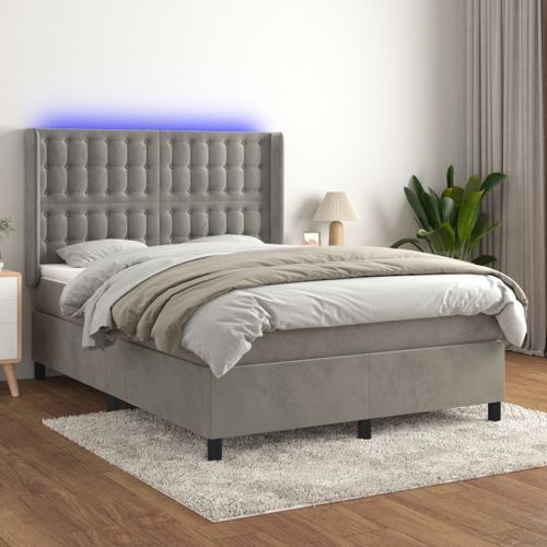Vidaxl Sommier Tapissier Matelas Et Led Gris Clair 140x190 Cm Velours