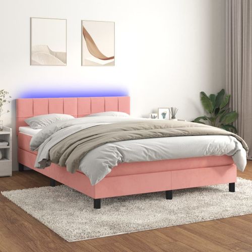 Vidaxl Sommier Tapissier Avec Matelas Et Led Rose 140x190 Cm Velours