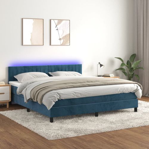 Vidaxl Sommier Tapissier Matelas Et Led Bleu Foncé 180x200 Cm Velours