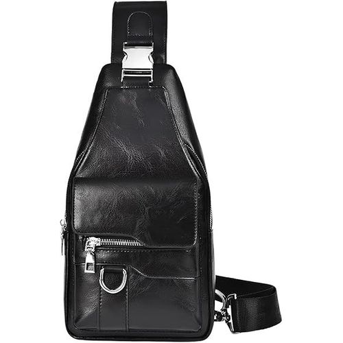 Hnonoxy Sac de Poitrine en Cuir, Sacoche Homme Sac Bandoulière Cuir Veritable, Sacs Business Vintage Pochette Epaule Sac de Loisir pour Voyage, Randonnée et Travailler