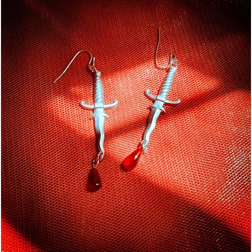 Boucles D'oreilles Dagger Avec Sang Rouge, Boucles D'oreilles Couteau, Boucle D'oreille Goutte Rouge, Bijoux Apk