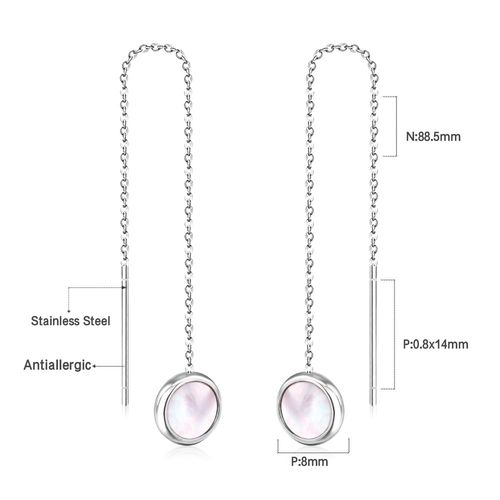Boucles D'oreilles À Long Pompon En Acier Inoxydable Pour Femmes, Coquille Blanche Ronde, Boucles D'oreilles Pendantes, Piercing Coréen, Bijoux Sans Moteur, Mode