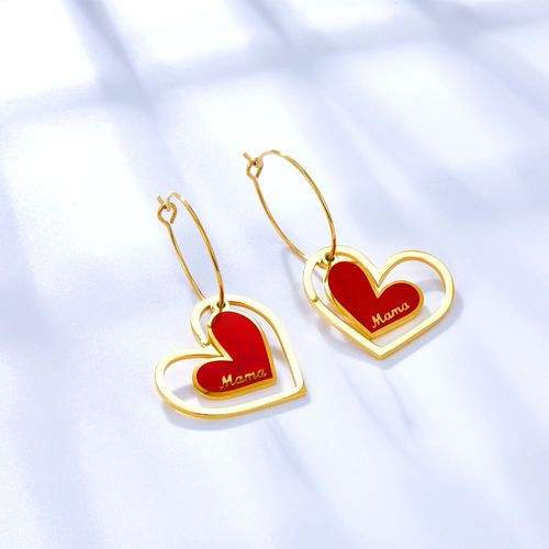 Boucles D'oreilles Coeur Rouge Love Hoops, Pendentifs En Acier Inoxydable, Design Plaqué Or, Cadeaux De Festival, Fête Des Mères, Nouveau