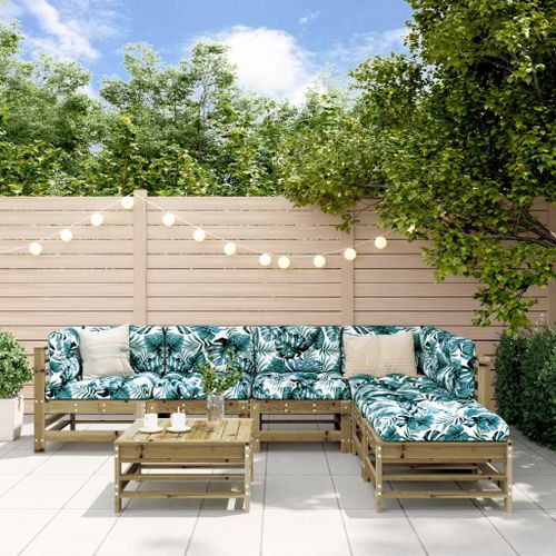 Vidaxl Salon De Jardin 7 Pcs Avec Coussins Bois De Pin Imprégné