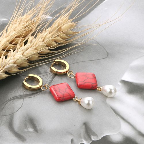 Boucles D'oreilles Créoles Pour Femmes, Bijoux En Acier Inoxydable, Perle Turquoise, Nouvelle Collection 2022