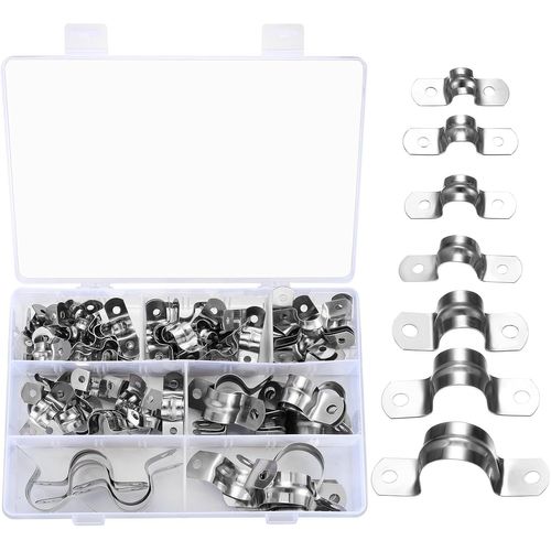 Collier de Serrage en U, 90 Pièces Sangle de Tuyau, Clips U-Tube Pince Anneau Acier Inoxydable pour Fixation de Tuyau, 8mm 10mm 14mm 12mm 16mm 20mm 25mm