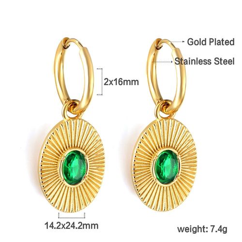 Boucles D'oreilles Rondes Huggie Hoops, Pendentifs Ronds Mauvais Yeux Verts, Plaqué Or, Design Vintage, Piercing, Acier Inoxydable, Pierre, Brincos