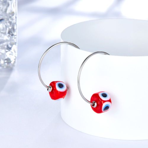 Boucles D'oreilles Rondes En Forme De Goutte D'eau Pour Fille Et Femme, Piercing Épais En Acier, Couleur Rouge Et Vert, À La Mode