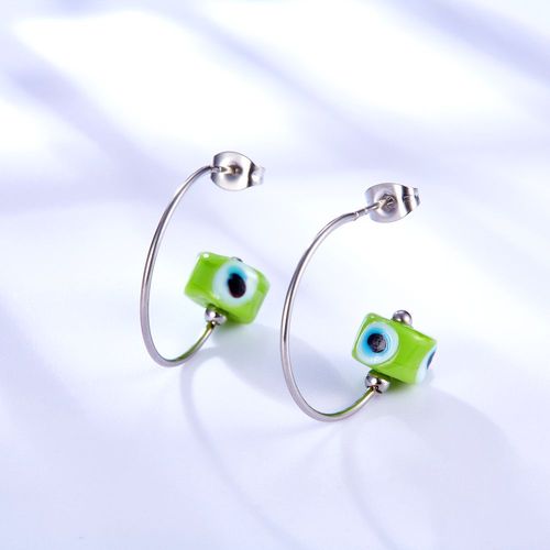 Boucles D'oreilles Rondes En Forme De Goutte D'eau Pour Fille Et Femme, Piercing Épais En Acier, Couleur Rouge Et Vert, À La Mode