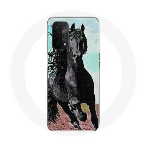 Coque Oppo A54 5g Cheval Frison Noir Avec Longue Crinière