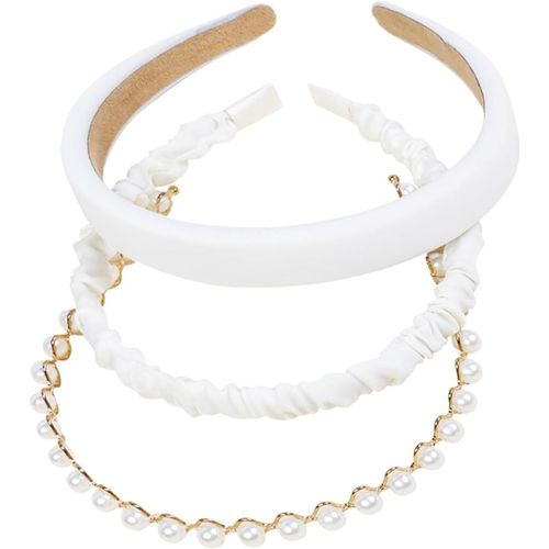 Lot De 3 Serre-Tête Pour Filles - Serre-Tête Blanc - Serre-Tête Large - En Tissu - Pour Coiffures Vintage, Mariages, Fêtes[L177]