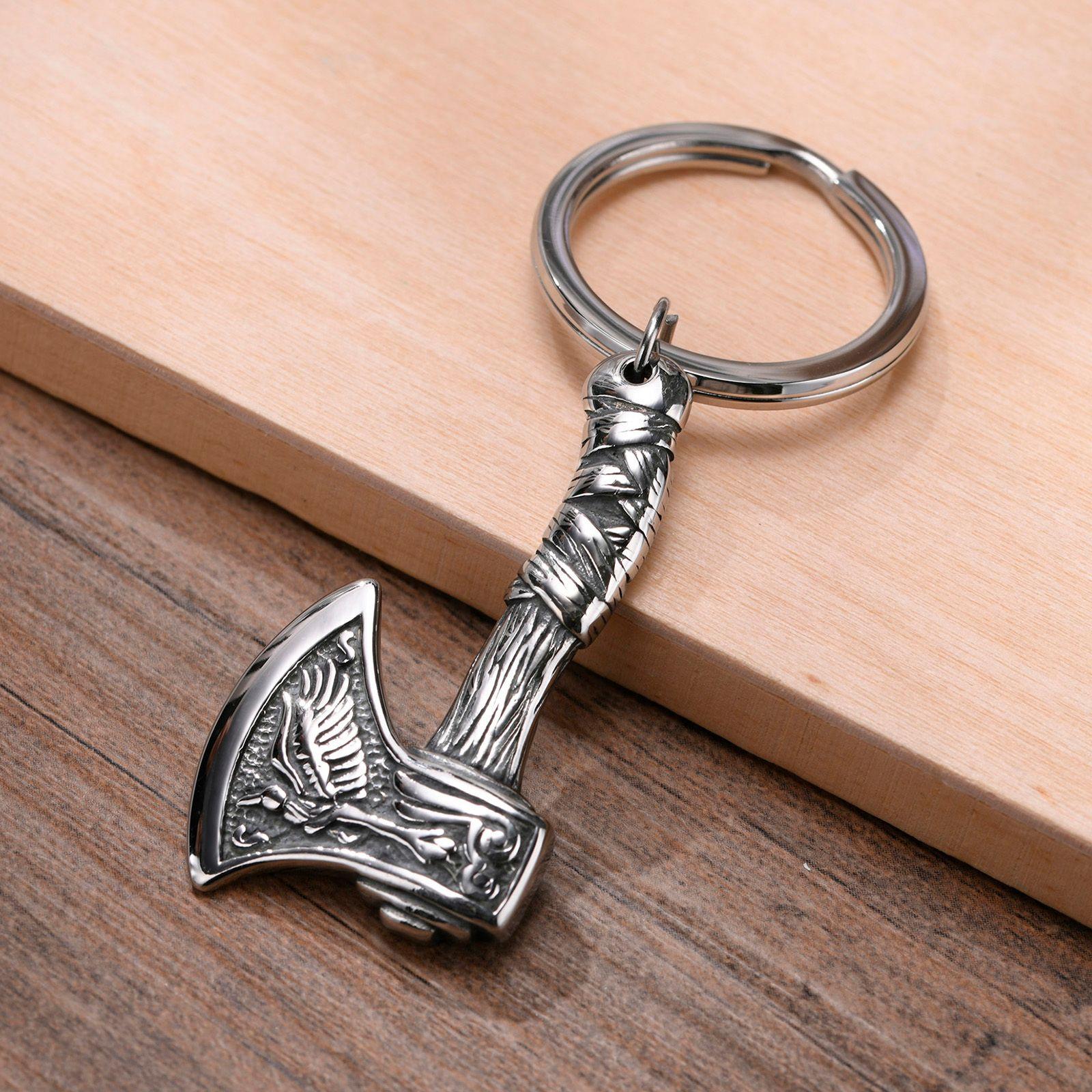 Porte-clés Viking à Double tête en forme d'aigle, bijou en acier  inoxydable, couleur noir et argent, K3697S02 - AliExpress