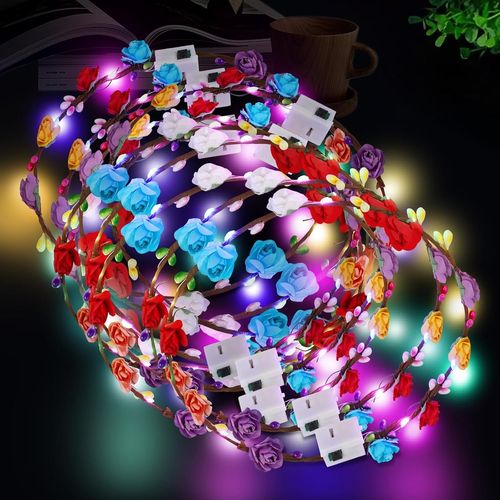 Lot De 10 Couronnes De Fleurs À Led - Serre-Tête Lumineux - Pour Femmes Et Filles - Pour Fête, Mariage - Guirlande Multicolore[L1223]