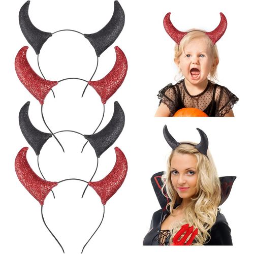 Lot De 4 Serre-Têtes Avec Cornes De Diable - Accessoire Pour Halloween, Bal Masqué, Fête De Vacances - Pour Enfants Et Adultes[L1272]