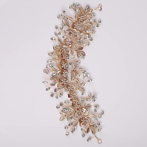 Serre-Tête De Mariage Avec Feuilles Et Fleurs En Cristal Pour Femme Et Fille (Doré)[L1278]
