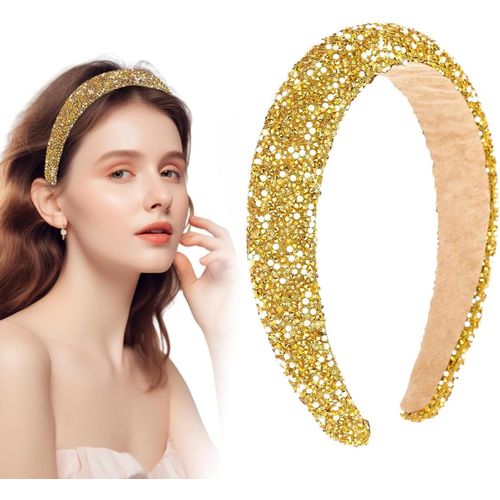 Serre-Tête Perles Avec Strass, Bandeau En Strass À Paillettes Dorées, Serre Tete Paillettes Fille, Serre Tête Perle Femme, Bandeau En Strass En Cristal, Coussin Épais, Fête De Mariage, Spect[L147]