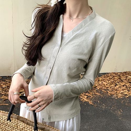 T-Shirt Cardigan Ample À Col En V En Coton Et Lin Respirant Et Fin Pour Femme, Hauts Cool Et Haut De Gamme