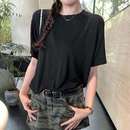 T-Shirt Ample À Manches Courtes En Modal Pour Femme, Haut Ample De Style Paresseux, Tempérament D'été