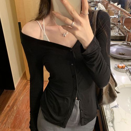 T-Shirt Cardigan Mince À Col En V Pour Femme Au Début De L'automne, Haut Slim Et Doux De Style Coréen