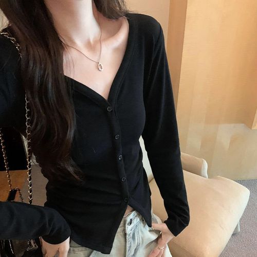 T-Shirt À Manches Longues Plissé À Lacets Et Col En V Pour Femme, Haut De Tempérament De Début D'automne Et Anti-Âge