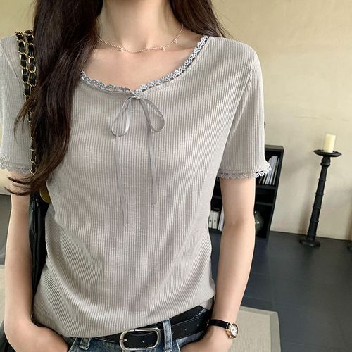T-Shirt À Manches Courtes En Dentelle Cool Et Haut De Gamme Pour Femme En Haut De Tempérament Blanc D'été
