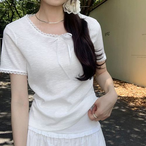 T-Shirt À Manches Courtes En Dentelle Cool Et Haut De Gamme Pour Femme En Haut De Tempérament Blanc D'été