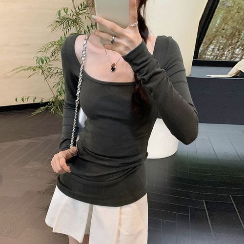 T-Shirt Rouge À Manches Longues Slim De Haute Qualité Pour Femme, Vêtement D'intérieur D'automne, Haut Slim Et Chaud Pour Fille