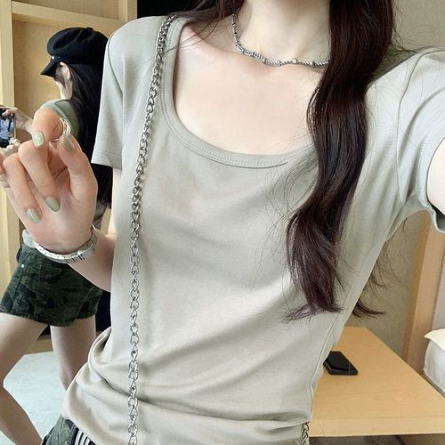 T-Shirt Blanc À Manches Courtes Et Épaules Droites Pour Femme En Été, Haut De Style Doux Et Décontracté, Agréable Pour La Peau