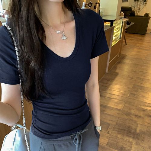 T-Shirt À Manches Courtes Et Col En V Pour Femme, Haut Spécial Unique Et Cool, À La Mode, De Style Étranger, Été
