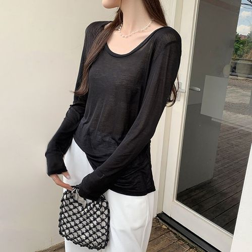 Chemisier À Manches Longues En Soie Glacée De Style Paresseux T-Shirt De Protection Solaire Pour Femme Haut Intérieur De Tempérament Doux Pour La Peau D'automne